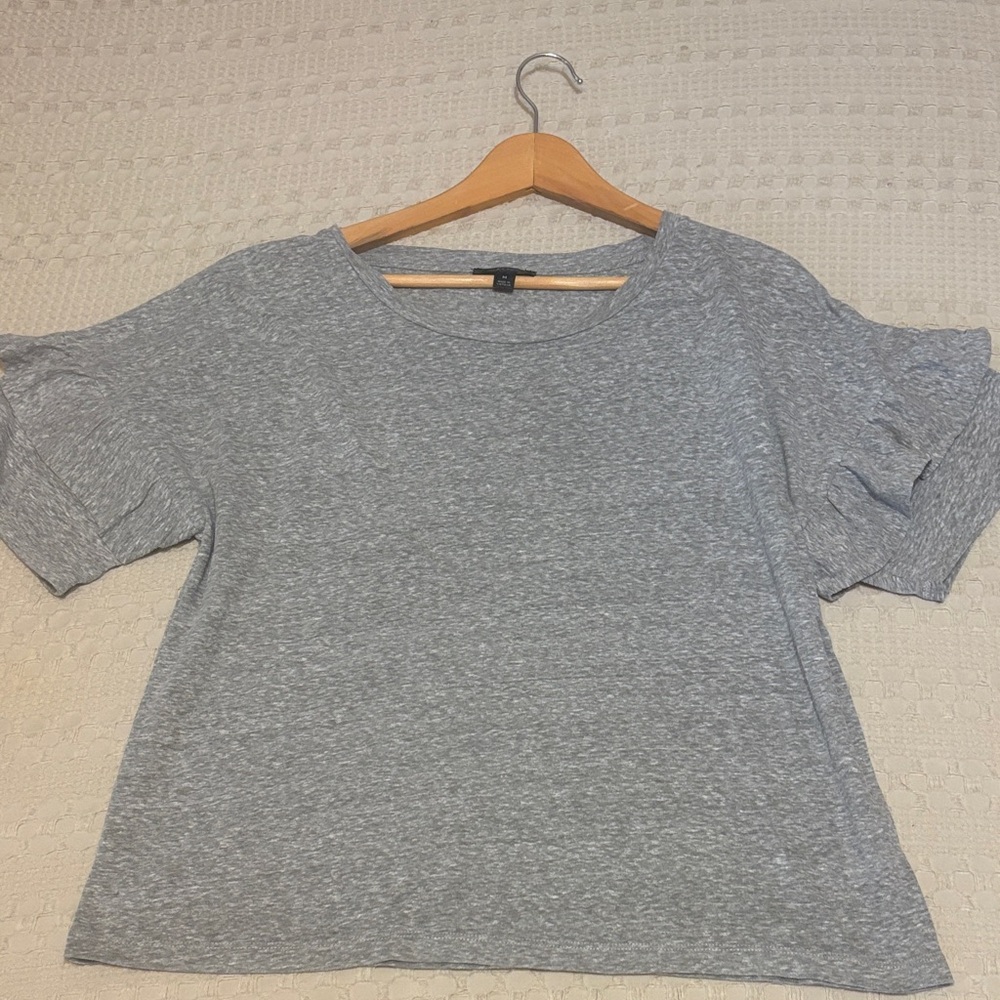 J. Crew Heather Gray Short Sleeve Ruffle Top Medium Soft